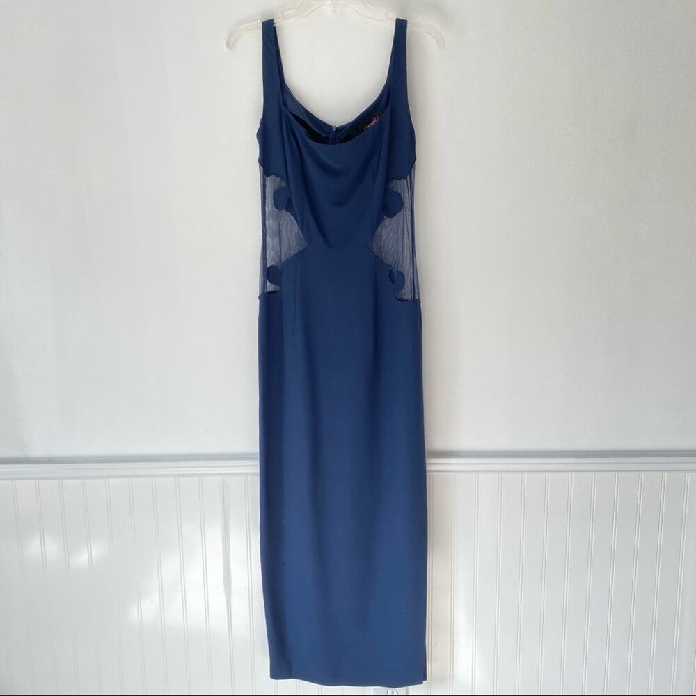 Gia Mattiolo Couture Mesh Sides Navy Dress 44 12